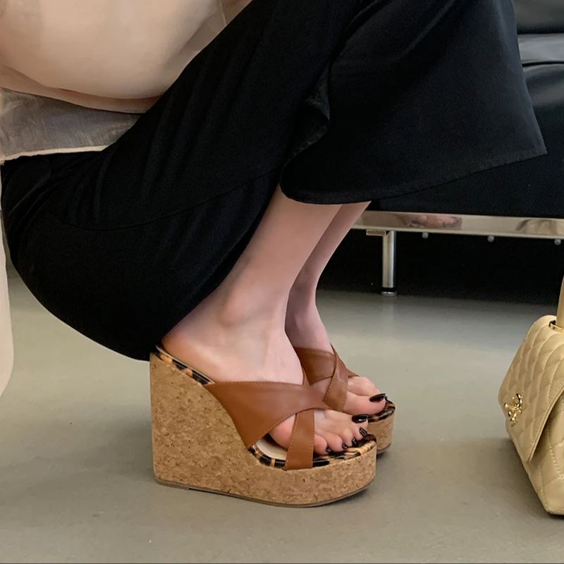 Brown Wedge Heel Sandals Woman - Crossfit Belt ulasan dan harga